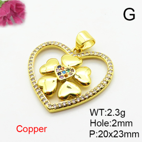 Micro Pave Cubic Zirconia,Brass Pendants,Heart,Flower,Plated Gold,20x23mm,Hole:2mm,about 2.3g/pc,5 pcs/package,XFPC04668baka-L024