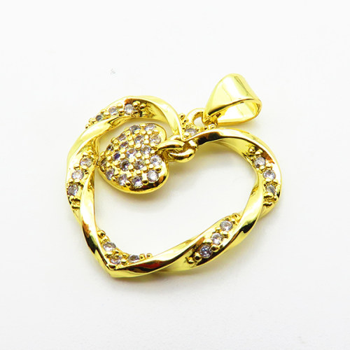 Micro Pave Cubic Zirconia,Brass Pendants,Hollow Heart,Plated Gold,19x21mm,Hole:2mm,about 2.2g/pc,5 pcs/package,XFPC04671aajl-L024