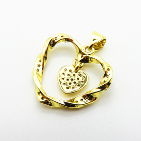 Micro Pave Cubic Zirconia,Brass Pendants,Hollow Heart,Plated Gold,19x21mm,Hole:2mm,about 2.2g/pc,5 pcs/package,XFPC04671aajl-L024