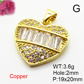 Micro Pave Cubic Zirconia,Brass Pendants,Heart,Plated Gold,19x20mm,Hole:2mm,about 3.6g/pc,5 pcs/package,XFPC04674baka-L024