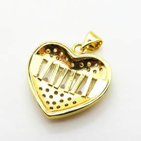 Micro Pave Cubic Zirconia,Brass Pendants,Heart,Plated Gold,19x20mm,Hole:2mm,about 3.6g/pc,5 pcs/package,XFPC04674baka-L024