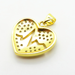 Micro Pave Cubic Zirconia,Brass Pendants,Heart,ECG,Plated Gold,18x20mm,Hole:2mm,about 3.3g/pc,5 pcs/package,XFPC04677aajl-L024