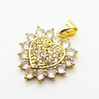 Micro Pave Cubic Zirconia,Brass Pendants,Heart,Plated Gold,19mm,Hole:2mm,about 2.9g/pc,5 pcs/package,XFPC04680baka-L024