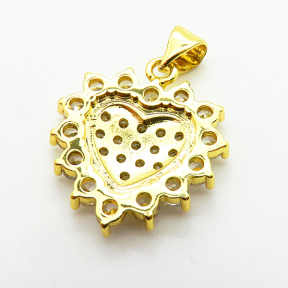 Micro Pave Cubic Zirconia,Brass Pendants,Heart,Plated Gold,19mm,Hole:2mm,about 2.9g/pc,5 pcs/package,XFPC04680baka-L024