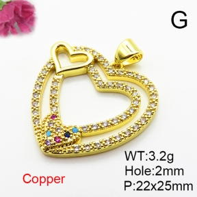 Micro Pave Cubic Zirconia,Brass Pendants,Hollow Heart,Plated Gold,22x25mm,Hole:2mm,about 3.2g/pc,5 pcs/package,XFPC04683aajl-L024
