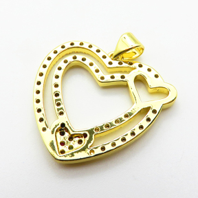 Micro Pave Cubic Zirconia,Brass Pendants,Hollow Heart,Plated Gold,22x25mm,Hole:2mm,about 3.2g/pc,5 pcs/package,XFPC04683aajl-L024