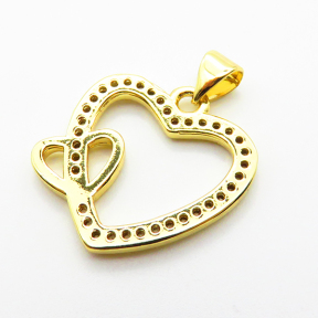 Micro Pave Cubic Zirconia,Brass Pendants,Hollow Heart,Plated Gold,19x20mm,Hole:2mm,about 2.2g/pc,5 pcs/package,XFPC04686aajl-L024