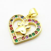 Micro Pave Cubic Zirconia,Brass Pendants,Heart,Plated Gold,18x20mm,Hole:2mm,about 2g/pc,5 pcs/package,XFPC04689aajl-L024