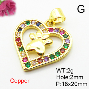 Micro Pave Cubic Zirconia,Brass Pendants,Heart,Plated Gold,18x20mm,Hole:2mm,about 2g/pc,5 pcs/package,XFPC04689aajl-L024