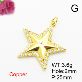 Micro Pave Cubic Zirconia,Brass Pendants,Star,Plated Gold,25mm,Hole:2mm,about 3.6g/pc,5 pcs/package,XFPC04698aajl-L024