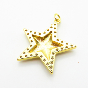 Micro Pave Cubic Zirconia,Brass Pendants,Star,Plated Gold,25mm,Hole:2mm,about 3.6g/pc,5 pcs/package,XFPC04698aajl-L024