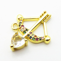 Micro Pave Cubic Zirconia,Brass Pendants,Bow and Arrow,Plated Gold,20x16mm,Hole:2mm,about 1.3g/pc,5 pcs/package,XFPC04707avja-L024