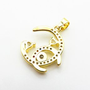 Micro Pave Cubic Zirconia,Brass Pendants,C Shape,Plated Gold,16mm,Hole:2mm,about 1.7g/pc,5 pcs/package,XFPC04710aajl-L024