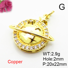 Micro Pave Cubic Zirconia,Brass Pendants,Round,Plated Gold,20x22mm,Hole:2mm,about 2.9g/pc,5 pcs/package,XFPC04716vail-L024