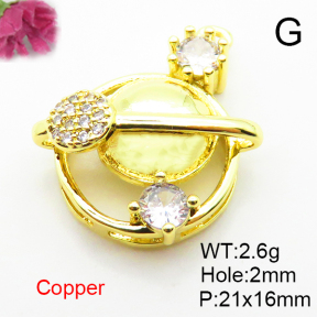 Micro Pave Cubic Zirconia,Brass Pendants,Round,Plated Gold,21x16mm,Hole:2mm,about 2.6g/pc,5 pcs/package,XFPC04719vail-L024