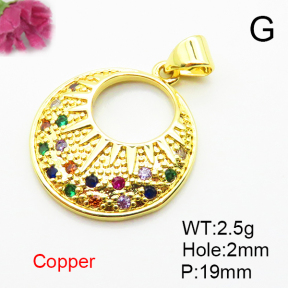 Micro Pave Cubic Zirconia,Brass Pendants,Round,Plated Gold,19mm,Hole:2mm,about 2.5g/pc,5 pcs/package,XFPC04722aajl-L024