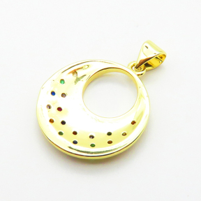 Micro Pave Cubic Zirconia,Brass Pendants,Round,Plated Gold,19mm,Hole:2mm,about 2.5g/pc,5 pcs/package,XFPC04722aajl-L024