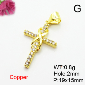Micro Pave Cubic Zirconia,Brass Pendants,Cross,Infinity,for Easter,Plated Gold,19x15mm,Hole:2mm,about 0.8g/pc,5 pcs/package,XFPC04731avja-L024