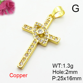 Micro Pave Cubic Zirconia,Brass Pendants,Cross,Eyes,for Easter,Plated Gold,25x16mm,Hole:2mm,about 1.3g/pc,5 pcs/package,XFPC04737avja-L024