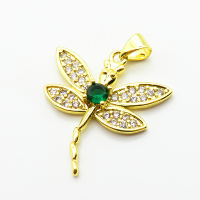 Micro Pave Cubic Zirconia,Brass Pendants,Dragonfly,Plated Gold,24mm,Hole:2mm,about 2.4g/pc,5 pcs/package,XFPC04746aajl-L024