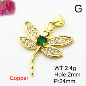 Micro Pave Cubic Zirconia,Brass Pendants,Dragonfly,Plated Gold,24mm,Hole:2mm,about 2.4g/pc,5 pcs/package,XFPC04746aajl-L024