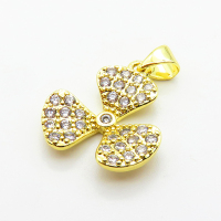 Micro Pave Cubic Zirconia,Brass Pendants,Three Leaflets,Plated Gold,16mm,Hole:2mm,about 1.9g/pc,5 pcs/package,XFPC04752aajl-L024