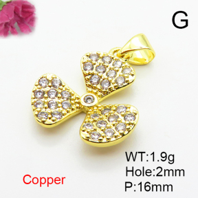 Micro Pave Cubic Zirconia,Brass Pendants,Three Leaflets,Plated Gold,16mm,Hole:2mm,about 1.9g/pc,5 pcs/package,XFPC04752aajl-L024