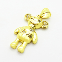 Micro Pave Cubic Zirconia,Brass Pendants,Bear,Plated Gold,21x14mm,Hole:2mm,about 2.7g/pc,5 pcs/package,XFPC04755vail-L024
