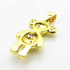 Micro Pave Cubic Zirconia,Brass Pendants,Bear,Plated Gold,21x14mm,Hole:2mm,about 2.7g/pc,5 pcs/package,XFPC04755vail-L024