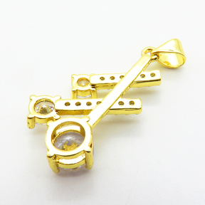 Micro Pave Cubic Zirconia,Brass Pendants,Hammer Pendulum,Plated Gold,25x15mm,Hole:2mm,about 2.5g/pc,5 pcs/package,XFPC04758aajl-L024