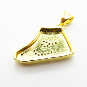 Micro Pave Cubic Zirconia,Brass Pendants,Shoe,Plated Gold,13x21mm,Hole:2mm,about 2.8g/pc,5 pcs/package,XFPC04764aajl-L024