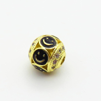 Brass Micro Pave Cubic Zirconia Beads,with Enamel,Ball,Smiley,Plated Gold,8mm,Hole:2mm,about 1.2g/pc,5 pcs/package,XFF00943aaho-L035