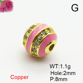 Brass Micro Pave Cubic Zirconia Beads,with Enamel,Ball,Plated Gold,8mm,Hole:2mm,about 1.1g/pc,5 pcs/package,XFF00946aaho-L035