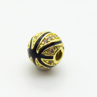 Brass Micro Pave Cubic Zirconia Beads,with Enamel,Ball,Plated Gold,8mm,Hole:2mm,about 1.1g/pc,5 pcs/package,XFF00949aahm-L035