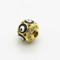 Brass Micro Pave Cubic Zirconia Beads,with Enamel,Ball,Devil's Eye,Plated Gold,8mm,Hole:2mm,about 1.1g/pc,5 pcs/package,XFF00952vaia-L035