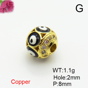 Brass Micro Pave Cubic Zirconia Beads,with Enamel,Ball,Devil's Eye,Plated Gold,8mm,Hole:2mm,about 1.1g/pc,5 pcs/package,XFF00952vaia-L035