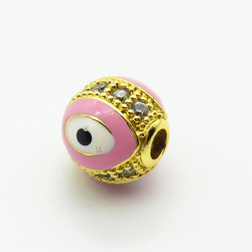 Brass Micro Pave Cubic Zirconia Beads,with Enamel,Ball,Devil's Eye,Plated Gold,8mm,Hole:2mm,about 1.3g/pc,5 pcs/package,XFF00955aahp-L035