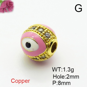 Brass Micro Pave Cubic Zirconia Beads,with Enamel,Ball,Devil's Eye,Plated Gold,8mm,Hole:2mm,about 1.3g/pc,5 pcs/package,XFF00955aahp-L035