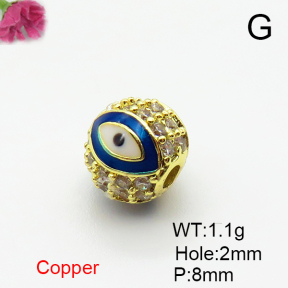 Brass Micro Pave Cubic Zirconia Beads,with Enamel,Ball,Devil's Eye,Plated Gold,8mm,Hole:2mm,about 1.1g/pc,5 pcs/package,XFF00958aaih-L035