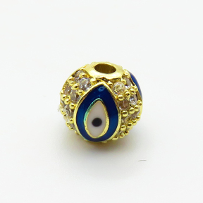 Brass Micro Pave Cubic Zirconia Beads,with Enamel,Ball,Devil's Eye,Plated Gold,8mm,Hole:2mm,about 1.1g/pc,5 pcs/package,XFF00958aaih-L035