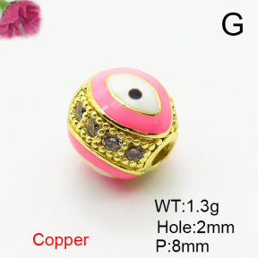 Brass Micro Pave Cubic Zirconia Beads,with Enamel,Ball,Devil's Eye,Plated Gold,8mm,Hole:2mm,about 1.3g/pc,5 pcs/package,XFF00961aahp-L035