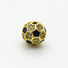 Brass Micro Pave Cubic Zirconia Beads,with Enamel,Ball,Plated Gold,8mm,Hole:2mm,about 1.2g/pc,5 pcs/package,XFF00964aaji-L035