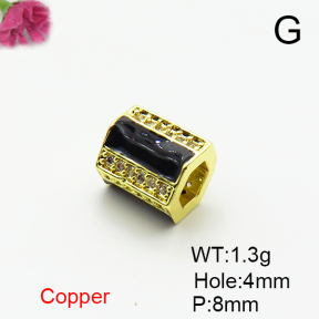 Brass Micro Pave Cubic Zirconia Beads,with Enamel,Cylinder Beads,Plated Gold,8mm,Hole:4mm,about 1.3g/pc,5 pcs/package,XFF00973vaii-L035