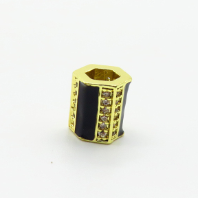 Brass Micro Pave Cubic Zirconia Beads,with Enamel,Cylinder Beads,Plated Gold,8mm,Hole:4mm,about 1.3g/pc,5 pcs/package,XFF00973vaii-L035