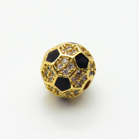Brass Micro Pave Cubic Zirconia Beads,with Enamel,Ball,Plated Gold,10mm,Hole:2mm,about 1.7g/pc,5 pcs/package,XFF00979aajl-L035