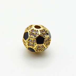 Brass Micro Pave Cubic Zirconia Beads,with Enamel,Ball,Plated Gold,10mm,Hole:2mm,about 1.7g/pc,5 pcs/package,XFF00979aajl-L035