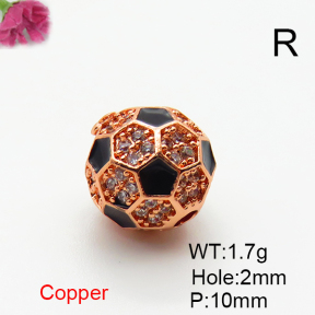 Brass Micro Pave Cubic Zirconia Beads,with Enamel,Ball,Plated Rose Gold,10mm,Hole:2mm,about 1.7g/pc,5 pcs/package,XFF00982aajl-L035