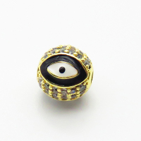 Brass Micro Pave Cubic Zirconia Beads,with Enamel,Ball,Devil's Eye,Plated Gold,10mm,Hole:2mm,about 2.2g/pc,5 pcs/package,XFF00985aaik-L035