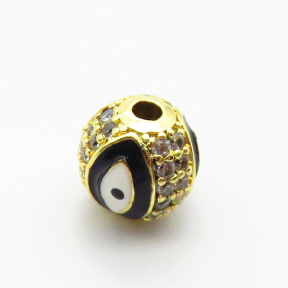 Brass Micro Pave Cubic Zirconia Beads,with Enamel,Ball,Devil's Eye,Plated Gold,10mm,Hole:2mm,about 2.2g/pc,5 pcs/package,XFF00985aaik-L035