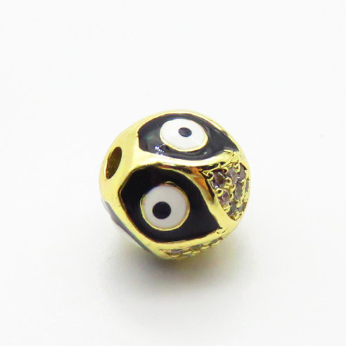 Brass Micro Pave Cubic Zirconia Beads,with Enamel,Ball,Devil's Eye,Plated Gold,10mm,Hole:2mm,about 2.3g/pc,5 pcs/package,XFF00988aaio-L035
